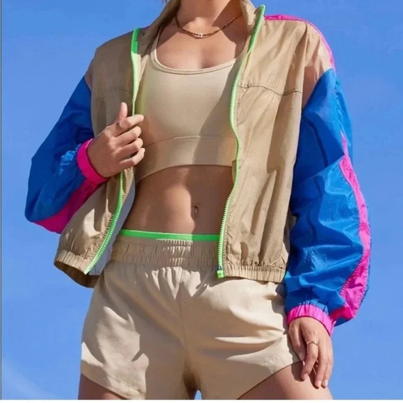 Fabletics Jackets & Blazers - Fabletics Payton Woven Jacket Multi Color Block Neon Nylon Lightweight Size XS